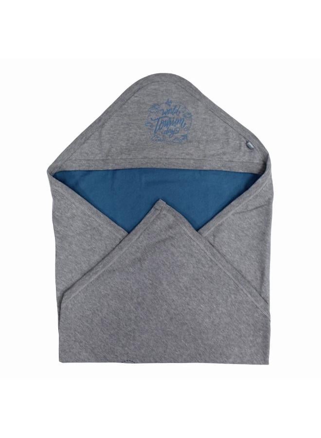 Junior Cotton Baby Blanket – Grey & Indigo With “Tourism Day” Design - Image 1