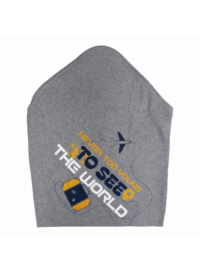 Junior Cotton Baby Blanket – Grey & Indigo With “Tourism Day” Design - Image 2