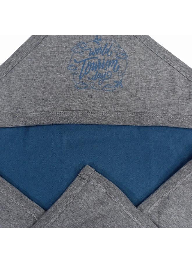 Junior Cotton Baby Blanket – Grey & Indigo With “Tourism Day” Design - Image 3