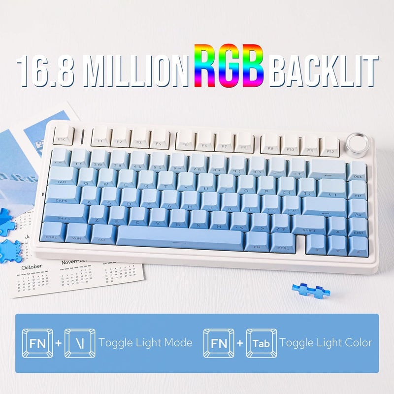 AULA F75 Gasket Mechanical Keyboard 75% Wireless Hot Swappable Gaming Keyboard with Five-Layer Padding, BT/2.4GHz/USB-C, RGB (Blue Gradient) - Image 5