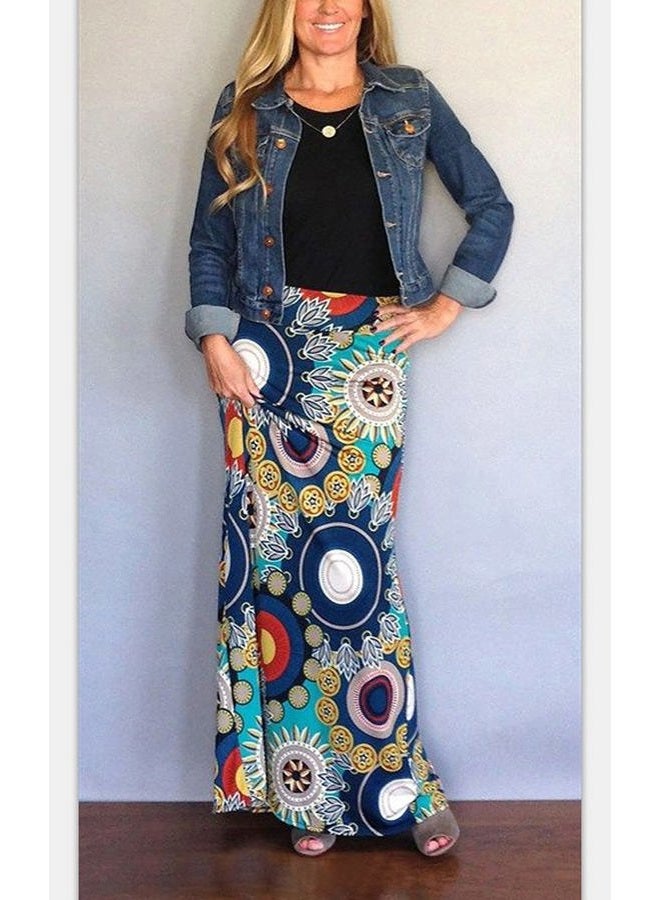Yinggeli Women's Bohemian Print Long Maxi Skirt, C-flower, XL - Image 2