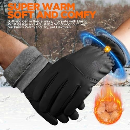 REFFER Winter Gloves for Men and Women, Full Hand Touchscreen Winter Gloves, Warm Gloves Cold Weather Gloves Snow Ski Gloves Windproof, Water Splash-Proof Anti-Slip (Black, One Size) - Image 3
