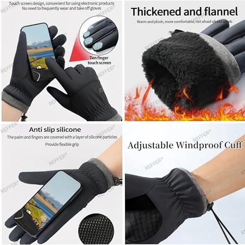 REFFER Winter Gloves for Men and Women, Full Hand Touchscreen Winter Gloves, Warm Gloves Cold Weather Gloves Snow Ski Gloves Windproof, Water Splash-Proof Anti-Slip (Black, One Size) - Image 5