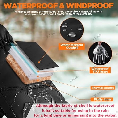 REFFER Winter Gloves for Men and Women, Full Hand Touchscreen Winter Gloves, Warm Gloves Cold Weather Gloves Snow Ski Gloves Windproof, Water Splash-Proof Anti-Slip (Black, One Size) - Image 4