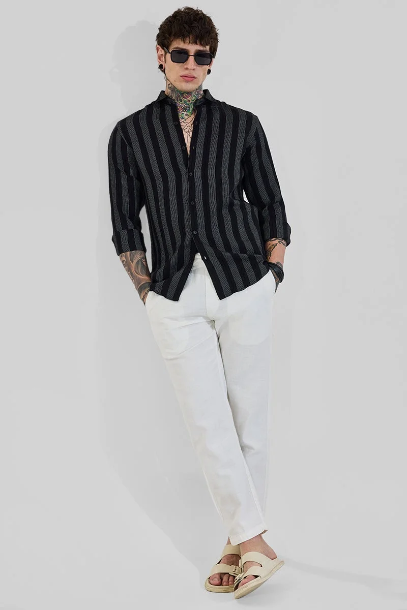 Snitch Dark Jet Black Dark Jet Black Striped Long Sleeve Slim Fit Shirt for Men | Best Price UAE