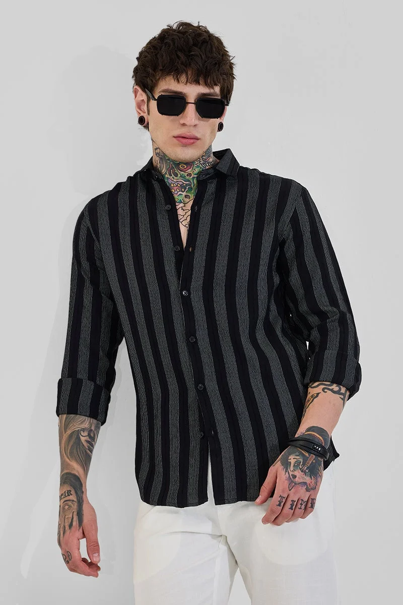 Snitch Dark Jet Black Dark Jet Black Striped Long Sleeve Slim Fit Shirt for Men | Best Price UAE