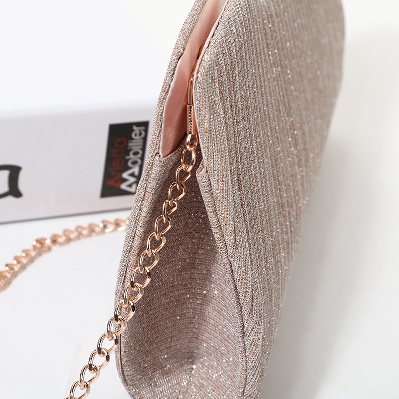 Carefully Selected Fashionable And High-End Evening Bags, Light Luxury Vertical Striped Chain Bags, Simple Clutch Bags, Underarm Bags For Women - Image 4