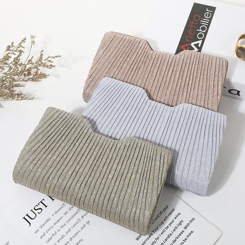 Carefully Selected Fashionable And High-End Evening Bags, Light Luxury Vertical Striped Chain Bags, Simple Clutch Bags, Underarm Bags For Women - Image 2