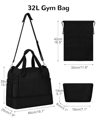Outplea Travel Duffel Bag with Toiletry Kit for Women Personal Item Carry on Bag with Shoe Compartment Gym Bags with Wet Pocket Large Weekender Overnight Bags for Travel Weekend Hospital Black - Image 3