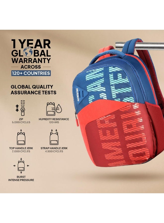 American Tourister Fizz Style 4, 31L Volume College 4 Compartment Backpack with Front Organizer and Spacious Interiors for Unisex - Blue/Red - Image 3