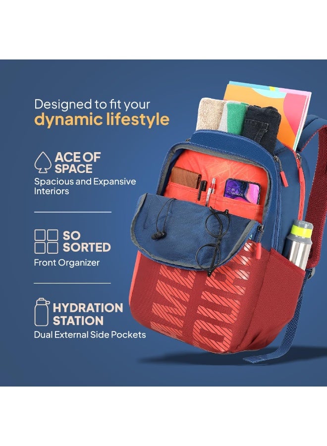 American Tourister Fizz Style 4, 31L Volume College 4 Compartment Backpack with Front Organizer and Spacious Interiors for Unisex - Blue/Red - Image 4