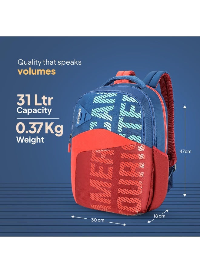 American Tourister Fizz Style 4, 31L Volume College 4 Compartment Backpack with Front Organizer and Spacious Interiors for Unisex - Blue/Red - Image 2
