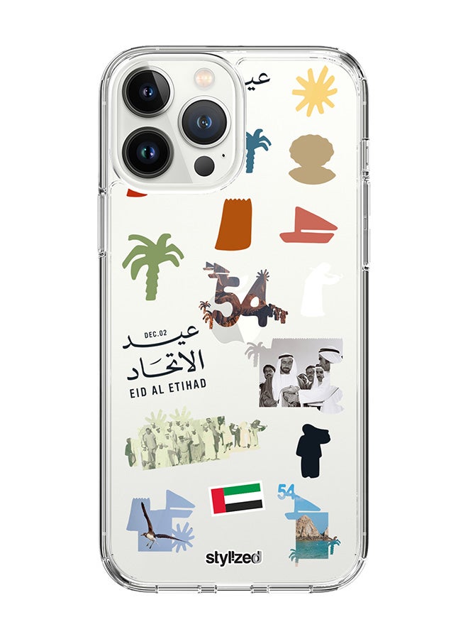 Stylizedd Classic Clear Compatible With iPhone 15 Pro Max , Hybrid Soft Case Flexible Edges Anti Drop TPU PC Gel Thin Transparent Cover - Eid Al Etihad 54th UAE National Day, Transparent - Image 1
