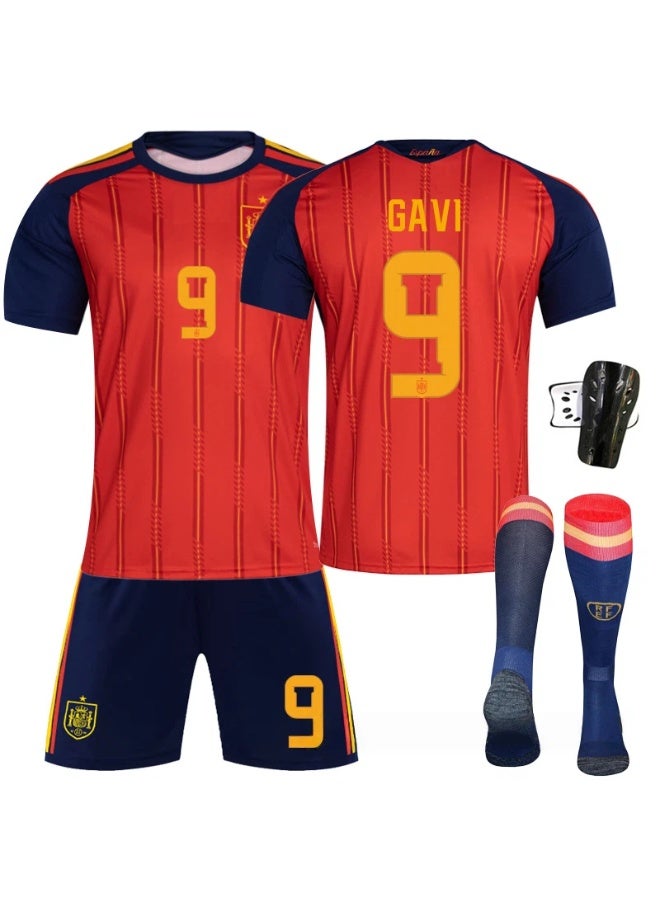 Spain 2025-2026 World Cup #9 GAVI football Jersey shorts Socks + Protective Gear Set children's Size and adult Size Gifts for fans and friends - Image 1