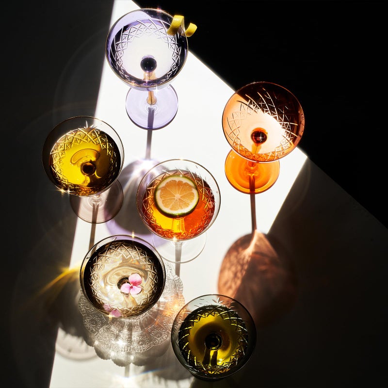 The Wine Savant كوب فن ديكو عتيق للشامبانيا، مارتيني، كوكتيلات | مجموعة من 2 | 7 أونصة زجاجات كوكتيل كلاسيكية - مانهاتن، كوزموبوليتان، سايدكار، كؤوس كريستال على طراز سبايكسي مع سيقان (وردي) - Image 3