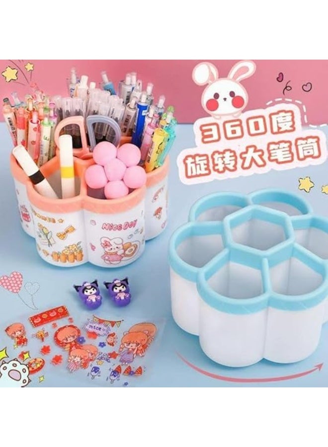 Spaceshoop Organizer Desk for Children Pencil Holder Organizer Desk -360° Rotating Pen Holder with 6 Holes for Office, School (Comes with Extra Stickers)  - Image 5