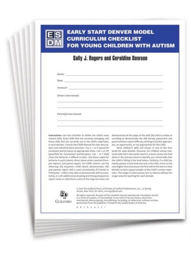 قائمة مراجعة نموذج دنفر للبدء المبكر للأطفال الصغار المصابين بالتوحد مجموعة من 15 قائمة مراجعة كل منها كتيب ملون من 16 صفحة - غلاف ورقي