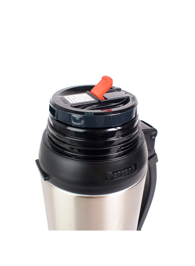 Peacock 1.96 Liter Stainless Steel Insulated Water Bottle Vacuum Flask With Cup Silver For Hot And Cold Beverages Large Capacity Travel Thermos Outdoor Camping Jug - Image 4