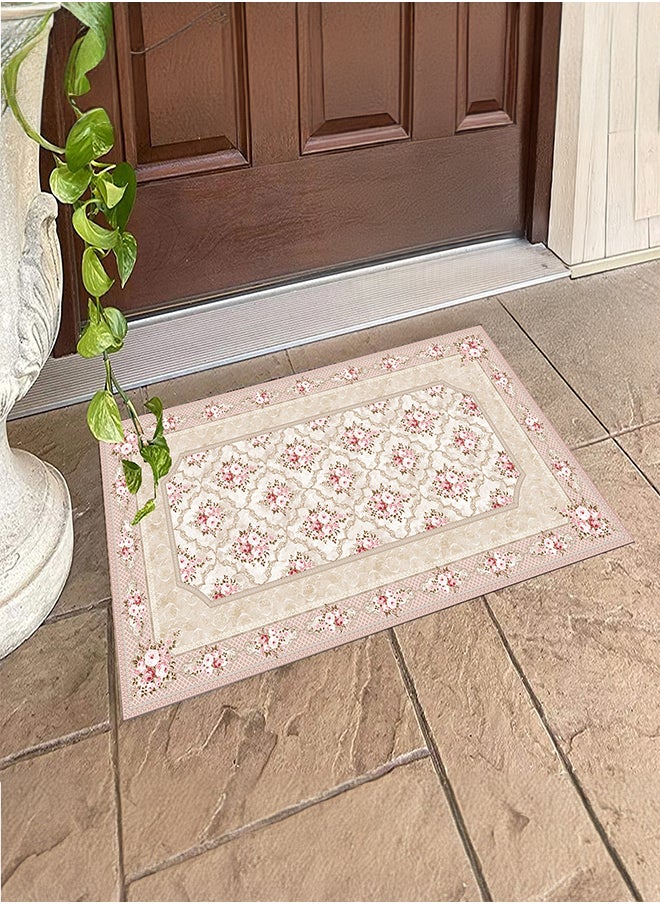 In-House Soft Velvet Turkish Rectangular Door & Bath Mat - Pink - 60x40 cm  - Image 1
