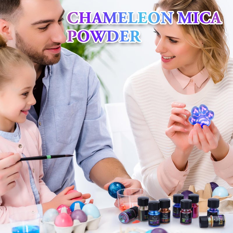 DecorRom Chameleon Mica Powder - 5 Color Shifting Pigment Powder for Epoxy Resin Art, Tumbler, Painting - Epoxy Resin Color Changing Pigment Blue Tones Chameleon Mica for Candle, Slime, Soap Making, Nail Art - Image 3