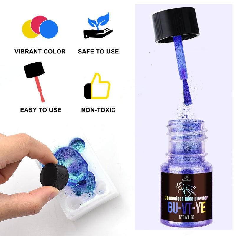 DecorRom Chameleon Mica Powder - 5 Color Shifting Pigment Powder for Epoxy Resin Art, Tumbler, Painting - Epoxy Resin Color Changing Pigment Blue Tones Chameleon Mica for Candle, Slime, Soap Making, Nail Art - Image 5