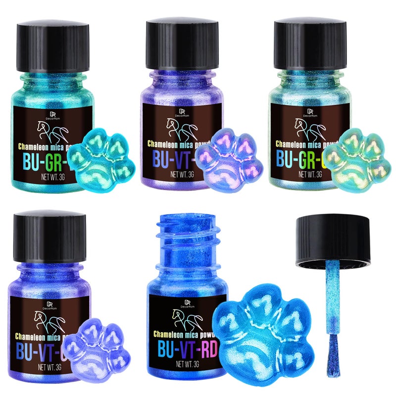 DecorRom Chameleon Mica Powder - 5 Color Shifting Pigment Powder for Epoxy Resin Art, Tumbler, Painting - Epoxy Resin Color Changing Pigment Blue Tones Chameleon Mica for Candle, Slime, Soap Making, Nail Art - Image 1