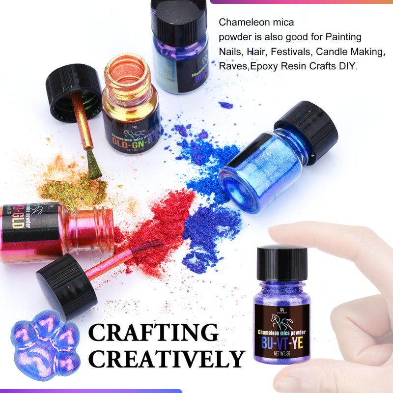 DecorRom Chameleon Mica Powder - 5 Color Shifting Pigment Powder for Epoxy Resin Art, Tumbler, Painting - Epoxy Resin Color Changing Pigment Blue Tones Chameleon Mica for Candle, Slime, Soap Making, Nail Art - Image 4