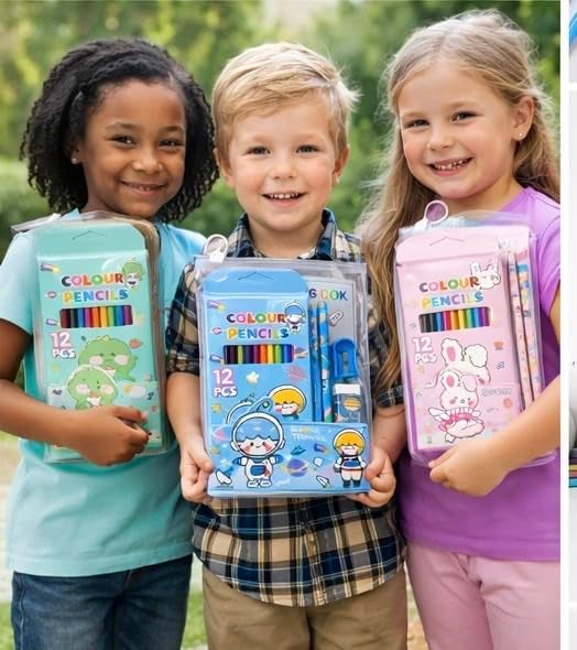 Returngifts- Pack of 6 Colorful gift Set - Cartoon-Themed Stationery with colour Pencils, Sharpener, Eraser, and coloring book. Birthday returns gifts for kids party in bulk (Design 6) - Image 3