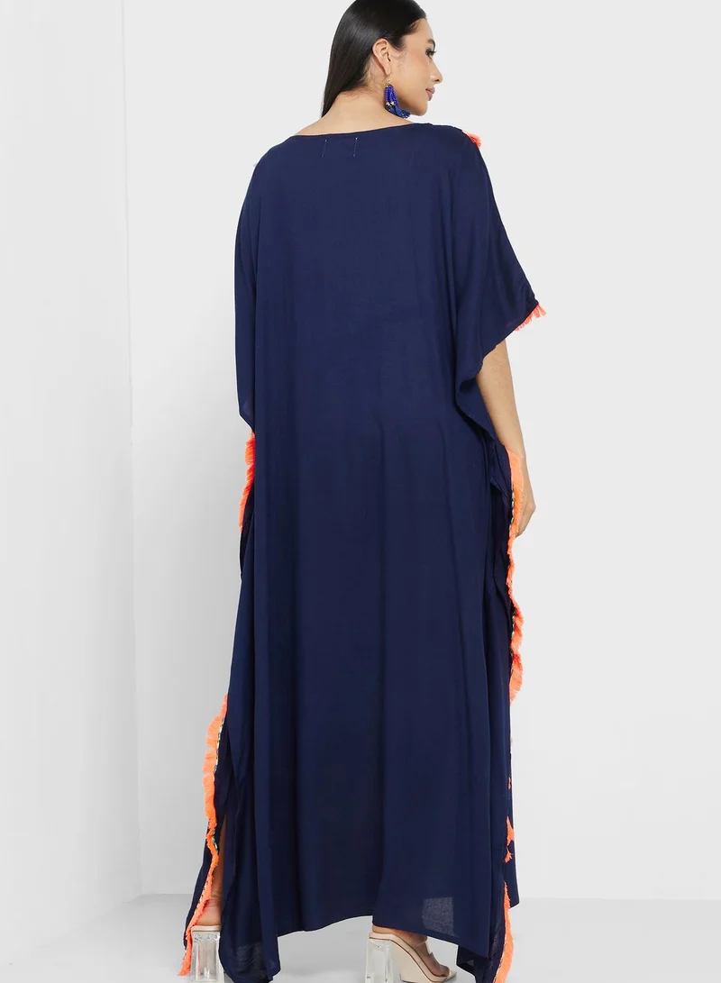 ARABIAN CLOSET Embroidered Flared Sleeve Kaftan