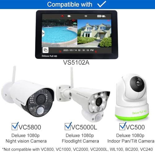 CasaCam Deluxe Wireless Security Camera System | Large 10.1" Touchscreen Monitor with 2 1080p Cameras | Longer Range, AC Powered, Two-Way Audio, Free APP, 32GB SD Card Installed, Model VS5102A - Image 5