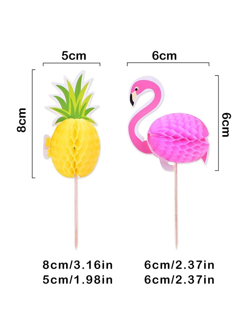Y&D Flamingo Pineapple Cupcake Toppers for Hawaii Birthday Party Decoration, 48 Pcs Tropical Summer Supplies Beach Theme Wedding Hawaiian Cake Decorations - Image 5