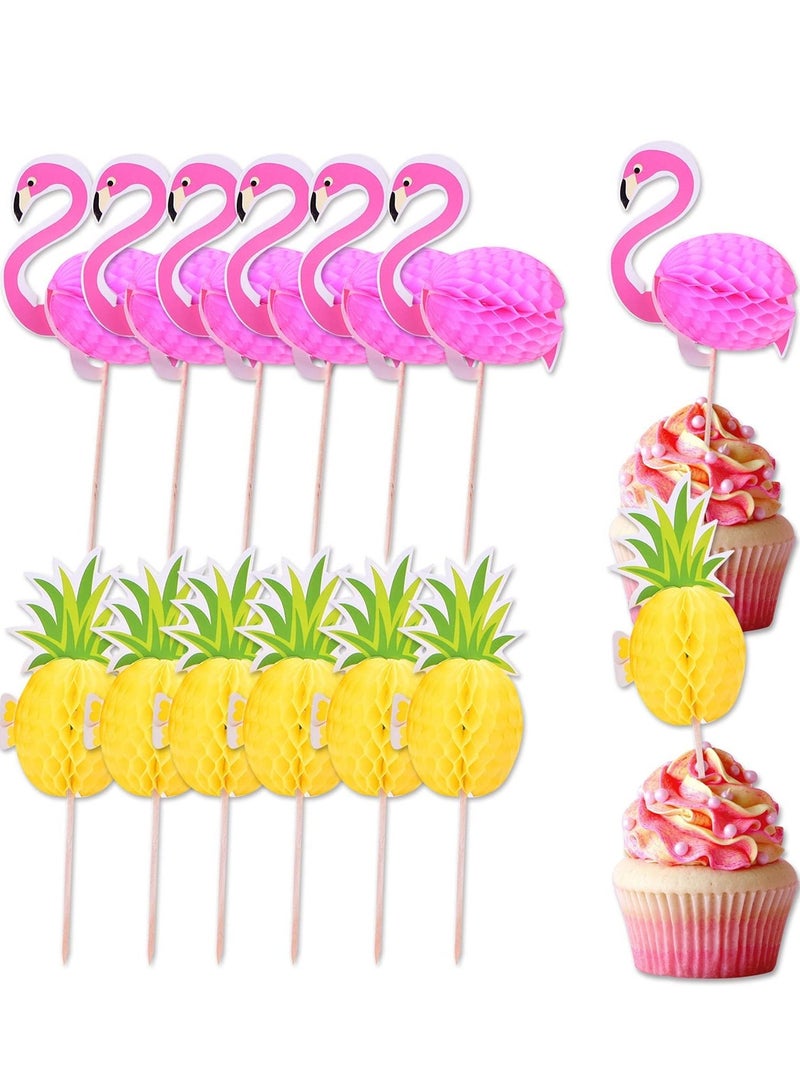 Y&D Flamingo Pineapple Cupcake Toppers for Hawaii Birthday Party Decoration, 48 Pcs Tropical Summer Supplies Beach Theme Wedding Hawaiian Cake Decorations - Image 1