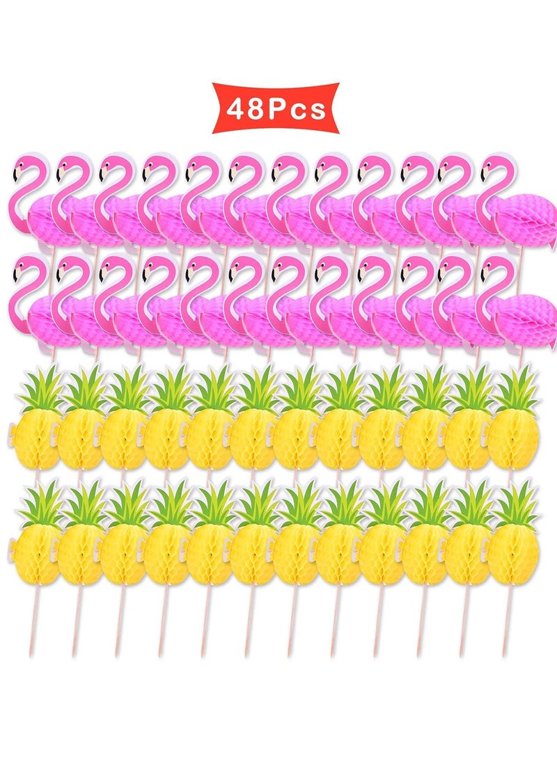 Y&D Flamingo Pineapple Cupcake Toppers for Hawaii Birthday Party Decoration, 48 Pcs Tropical Summer Supplies Beach Theme Wedding Hawaiian Cake Decorations - Image 2
