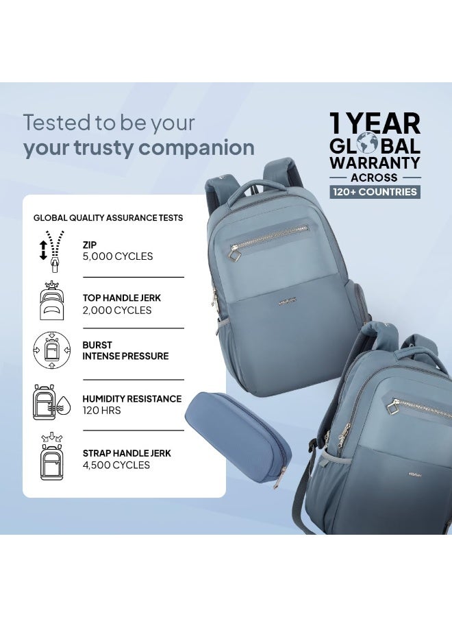 American Tourister Jit+ 2.0 Style 02, 28L Office 3 Compartment Laptop Backpack With Cable Organizer Pouch, USB Charging Port, Trolley Strap & Rain Cover For Unisex, Men & Women - Mirage Blue - Image 3
