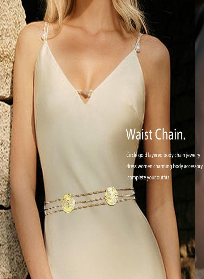 CanB Circle Waist Chain Metal Belt Waist Chains Layered Dress Belts Chain (Gold-B) - Image 4