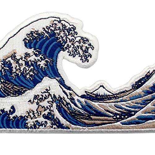Rocking Planet Great Wave Off Kanagawa Patch Embroidered Biker Applique Iron On Sew On Emblem - Image 2