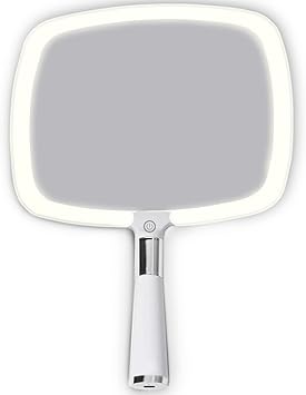 Mirrorvana مرآة ميرا فانا المحمولة مع مقبض مريح وقاعدة قابلة للفصل تصميم رقيق وخفيف الوزن قابلة للشحن مع 3 إعدادات إضاءة LED 9 × 13 أبيض - Image 1