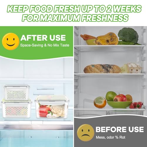 TBMax Fruit Storage Containers for Fridge Organizers and Storage, 4 Pack Large Produce Saver with Airtight Lid & Colander for Berry Lettuce Salad Vegetable Storage, Refrigerator Organizers - Image 3