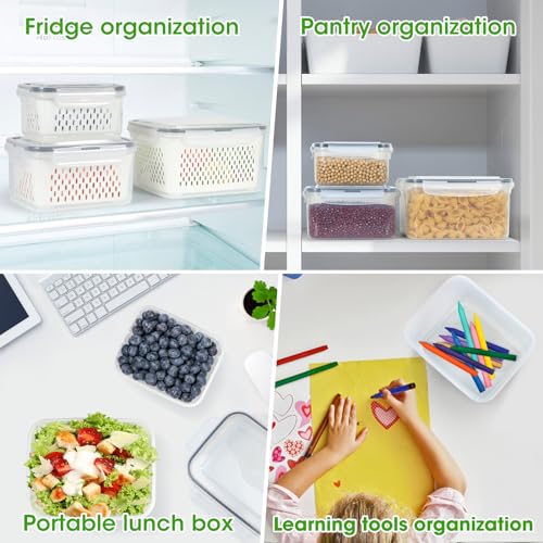 TBMax Fruit Storage Containers for Fridge Organizers and Storage, 4 Pack Large Produce Saver with Airtight Lid & Colander for Berry Lettuce Salad Vegetable Storage, Refrigerator Organizers - Image 4
