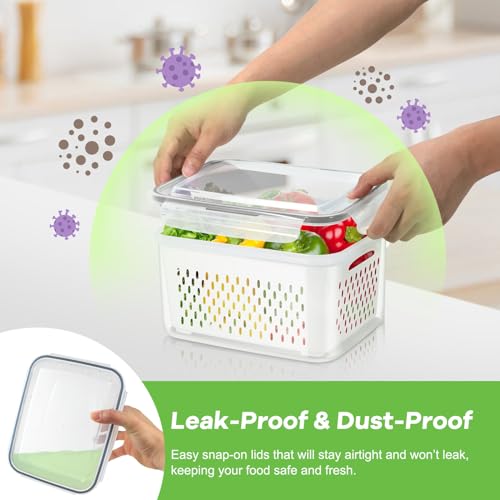 TBMax Fruit Storage Containers for Fridge Organizers and Storage, 4 Pack Large Produce Saver with Airtight Lid & Colander for Berry Lettuce Salad Vegetable Storage, Refrigerator Organizers - Image 5