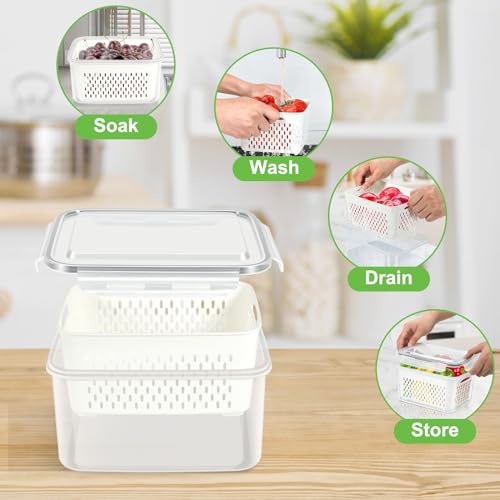 TBMax Fruit Storage Containers for Fridge Organizers and Storage, 4 Pack Large Produce Saver with Airtight Lid & Colander for Berry Lettuce Salad Vegetable Storage, Refrigerator Organizers - Image 2