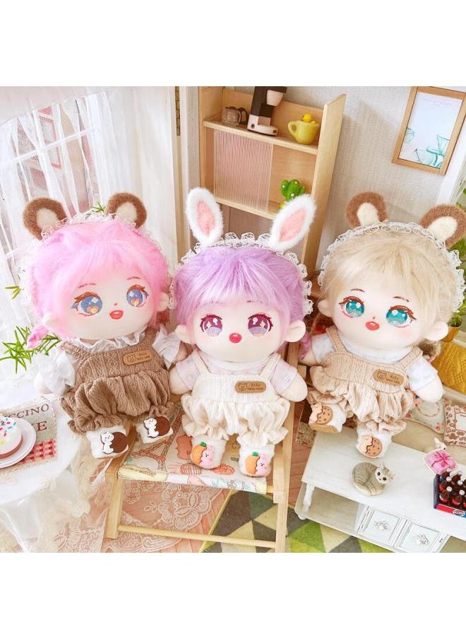 Generic - Cotton Doll 20cm Baby Clothes Star Doll Normal Body Chubby Body Naked Doll Wool Suspender T-shirt-Specifications:20cm-Color:Light Brown Knitted Bear Strap Pants - Image 1