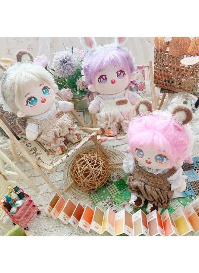 Generic - Cotton Doll 20cm Baby Clothes Star Doll Normal Body Chubby Body Naked Doll Wool Suspender T-shirt-Specifications:20cm-Color:Light Brown Knitted Bear Strap Pants - Image 1
