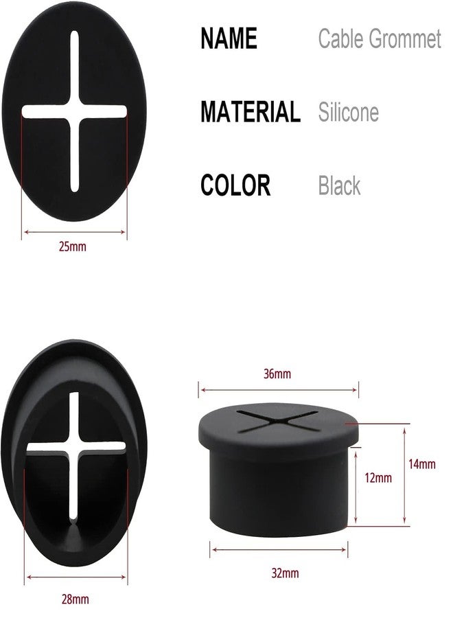 Even Cable Management Grommet, Silicone Desk Hole Cover, Wire Organizer for Table, Multi-Cable Compatible, Black (Grommet 36mm, 4 Piece) - Image 2