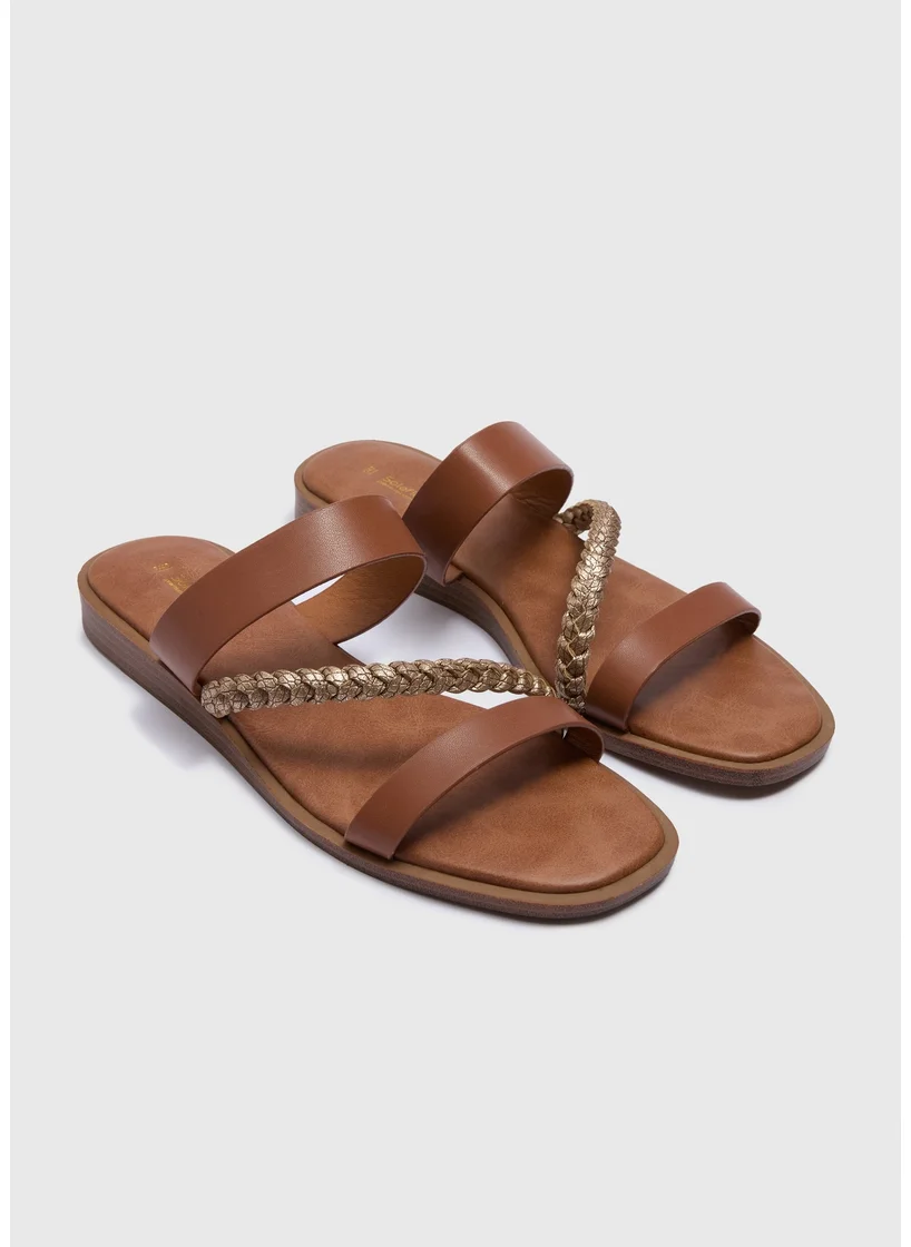 Matalan Tan Plaited Mule Sandals