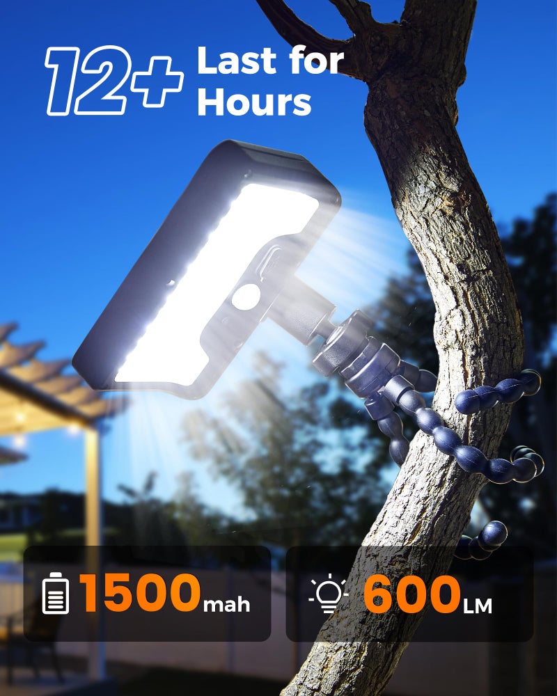 Thumok Motion Sensor Outdoor Lights with Flexible Octopus Tripod - 600LM Solar Sercurity Lights Waterproof, Dual Charging Solar Ourdoor Light for Camping,Fence, Patio (1, Black(6000K),Plastic - Image 2