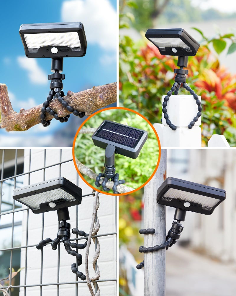 Thumok Motion Sensor Outdoor Lights with Flexible Octopus Tripod - 600LM Solar Sercurity Lights Waterproof, Dual Charging Solar Ourdoor Light for Camping,Fence, Patio (1, Black(6000K),Plastic - Image 4