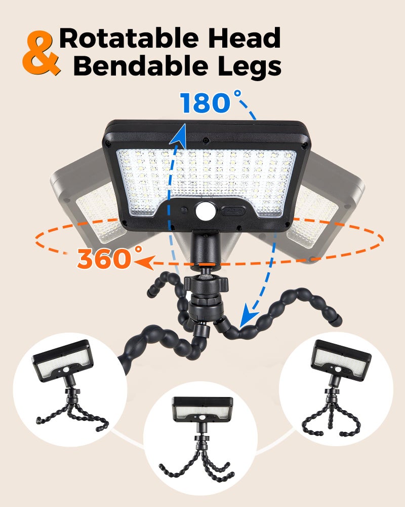 Thumok Motion Sensor Outdoor Lights with Flexible Octopus Tripod - 600LM Solar Sercurity Lights Waterproof, Dual Charging Solar Ourdoor Light for Camping,Fence, Patio (1, Black(6000K),Plastic - Image 5