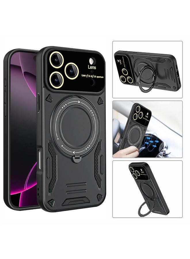 X-level Magnetic Ring Case with Stand for iPhone 17 Pro Max, Heavy Duty Magnetic Stand Cover [Compatible with MagSafe] Built in 360°Rotatable Ring Holder Rugged Shock Armor Slim Phone Case for  iPhone 17 Pro Max 5G, Black - Image 2