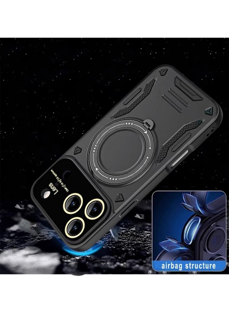 X-level Magnetic Ring Case with Stand for iPhone 17 Pro Max, Heavy Duty Magnetic Stand Cover [Compatible with MagSafe] Built in 360°Rotatable Ring Holder Rugged Shock Armor Slim Phone Case for  iPhone 17 Pro Max 5G, Black - Image 4